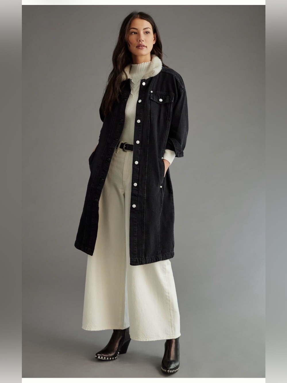 Anthropologie. Pilcro Sherpa-Collar Denim Jacket. Black denim. Sz Small. - Picture 3 of 7